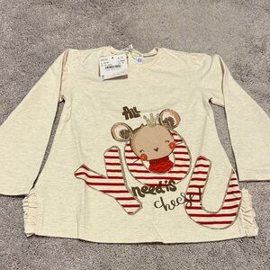 Mayoral Cream Long Sleeve Tee with Mouse Graphic